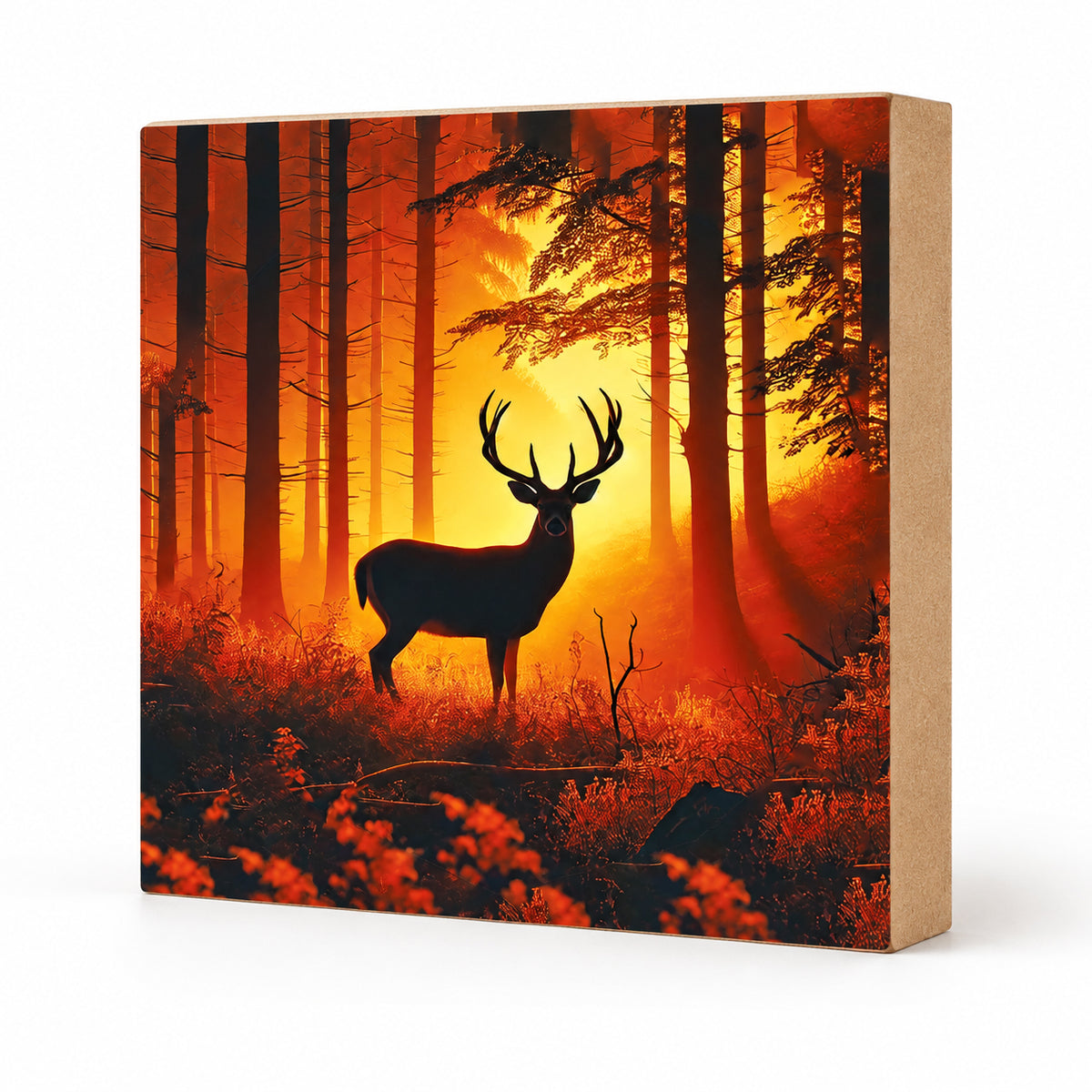 Sunset Buck, Block Art, Cabin Shelf Sitter, Made in the U.S.A. by small family business