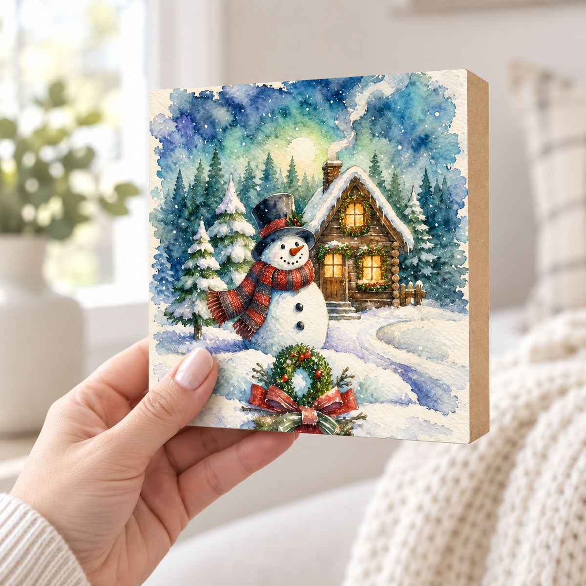 Vintage-Style Snowman Christmas Decor, Block Art, Cabin Shelf Sitter, Made in the U.S.A.