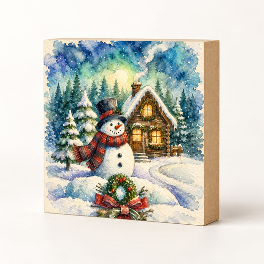 Vintage-Style Snowman Christmas Decor, Block Art, Cabin Shelf Sitter, Made in the U.S.A. (Copy)