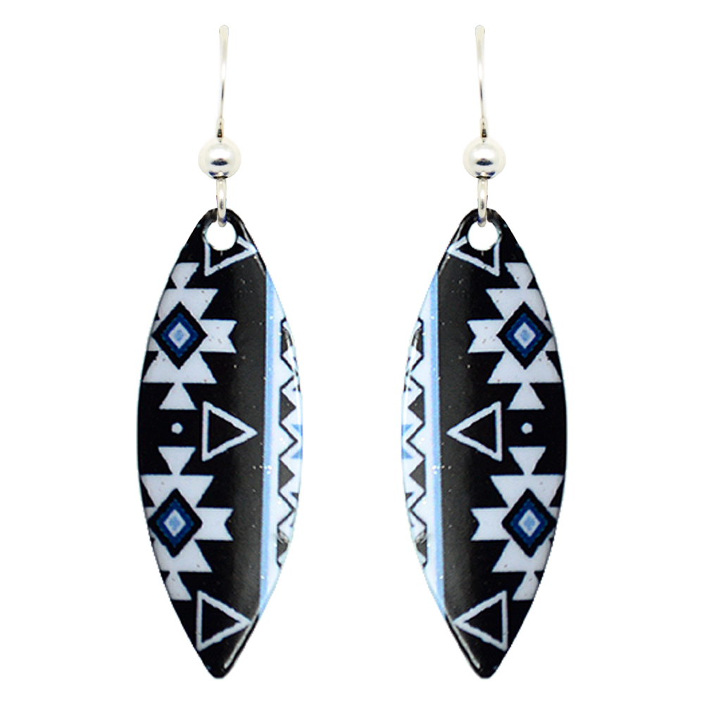 Black & Blue Aztec Earrings, Sterling Silver Earwires, Item# 1220