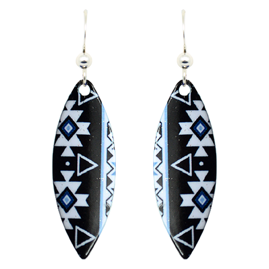 Black & Blue Aztec Earrings, Sterling Silver Earwires, Item# 1220