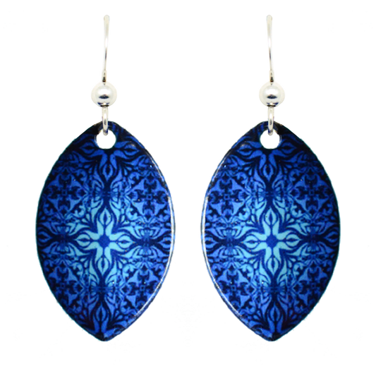 Blue Medallion Earrigs, Sterling Silver Earwires, Item# 1493