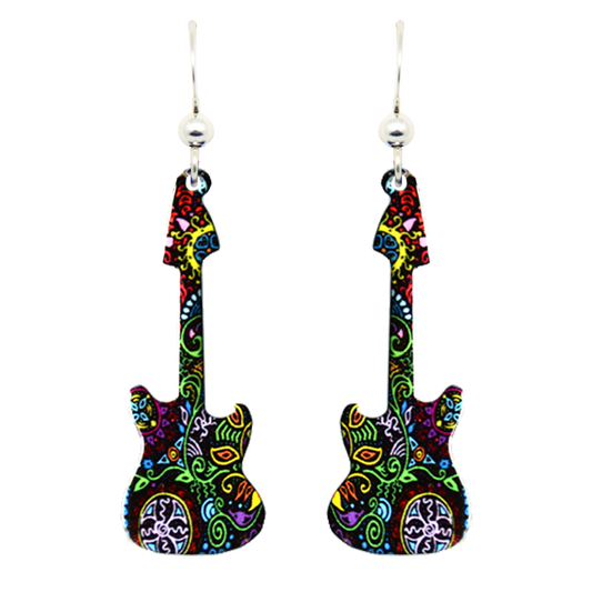 Caribbean Guitar Earrings, sterling silver French Hooks, Item# 1433