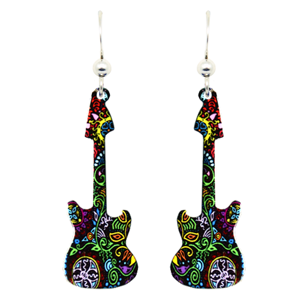 Caribbean Guitar Earrings, sterling silver French Hooks, Item# 1433