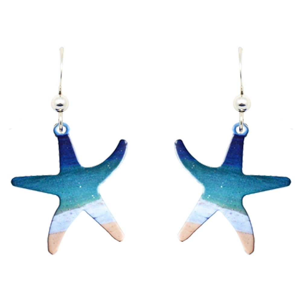 Beach Starfish Earrings, Sterling Silver Earwires, Item# 1573