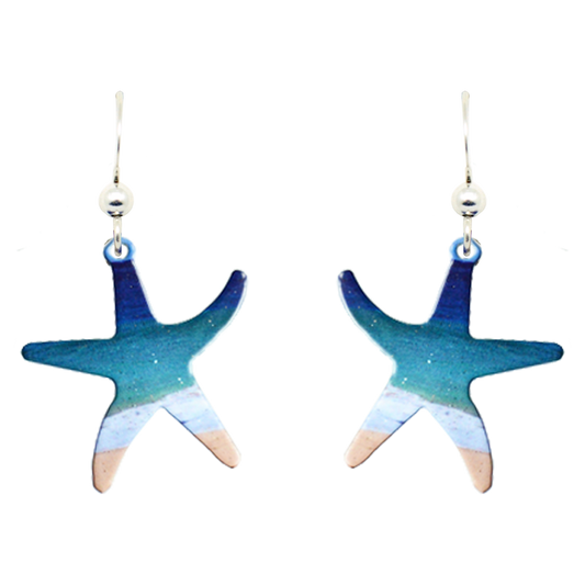 Beach Starfish Earrings, Sterling Silver Earwires, Item# 1573