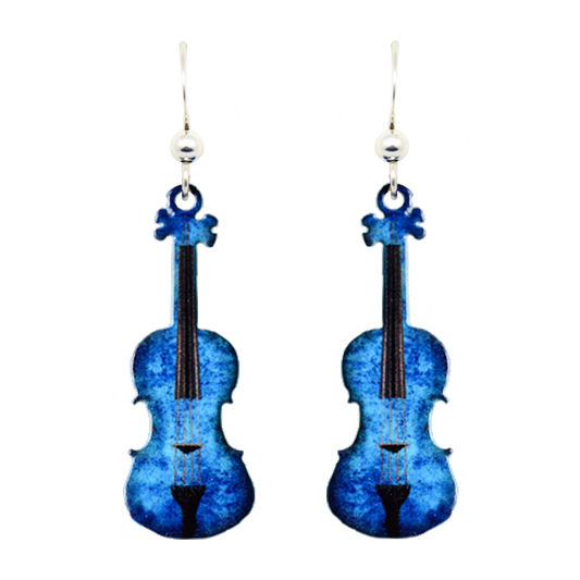 Blue Violin Earrings, Sterling Silver Earwires, Item# 1574