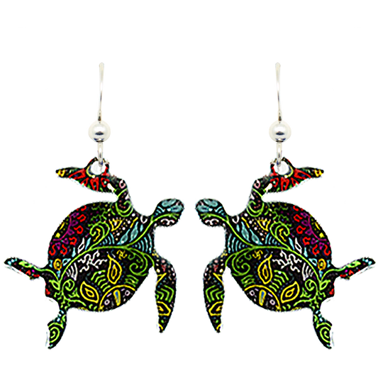 Caribbean Honu Earrings, sterling silver French Hooks, Item# 1575