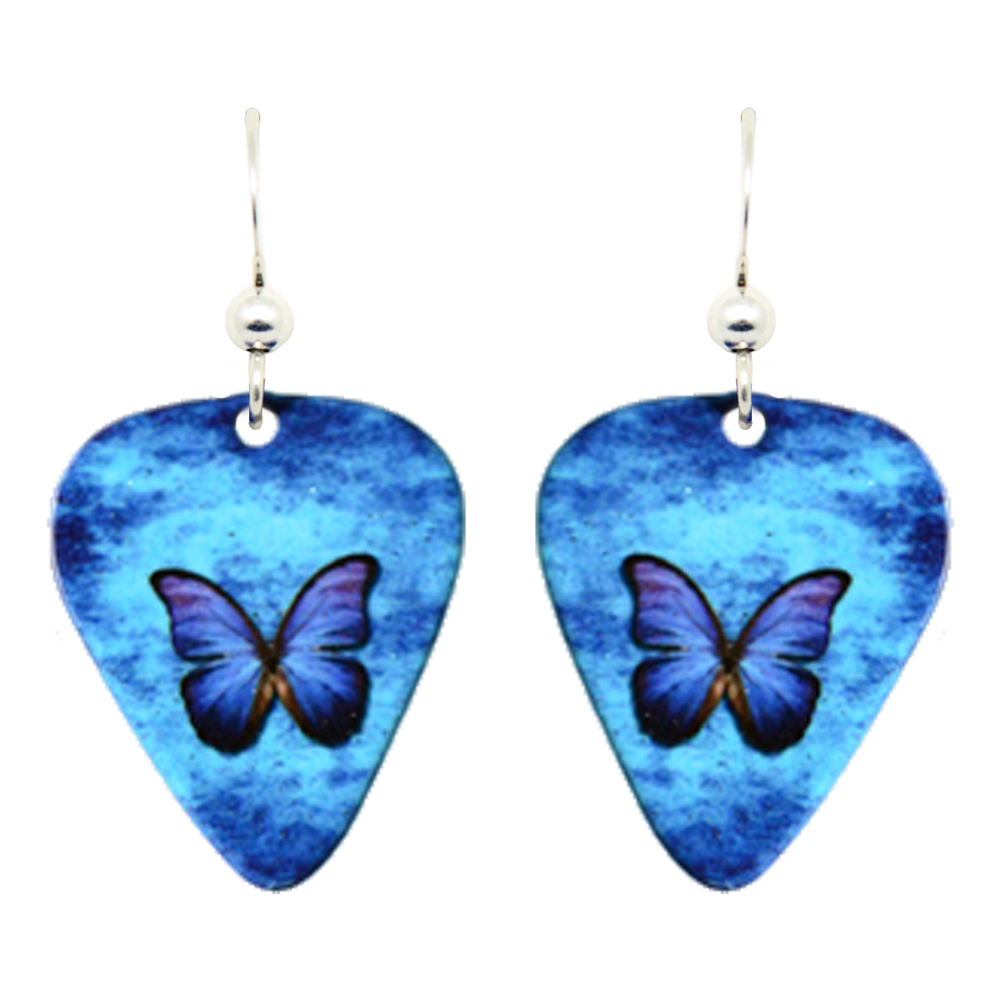 Blue Butterfly Pick Earrings, Sterling Silver Earwires, Item# 1579
