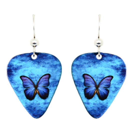 Blue Butterfly Pick Earrings, Sterling Silver Earwires, Item# 1579