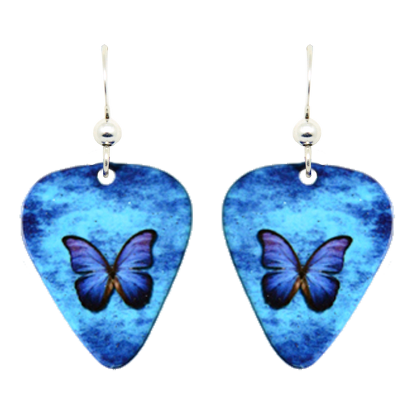 Blue Butterfly Pick Earrings, Sterling Silver Earwires, Item# 1579