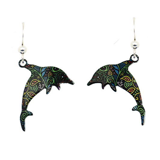 Caribbean Dolphin Earrings, sterling silver French hooks, Item# 1595