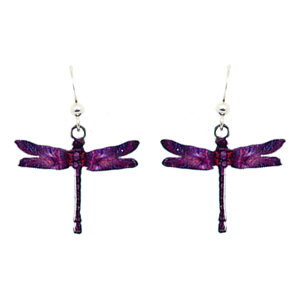Purple Dragonfly, Earrings #1598 by d'ears, Made in the USA