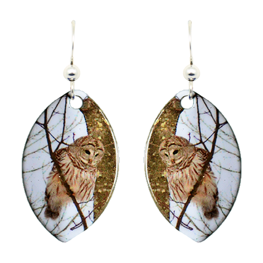 Barred Owl Leaf Earrings, Sterling Silver Earwires, Item# 1634