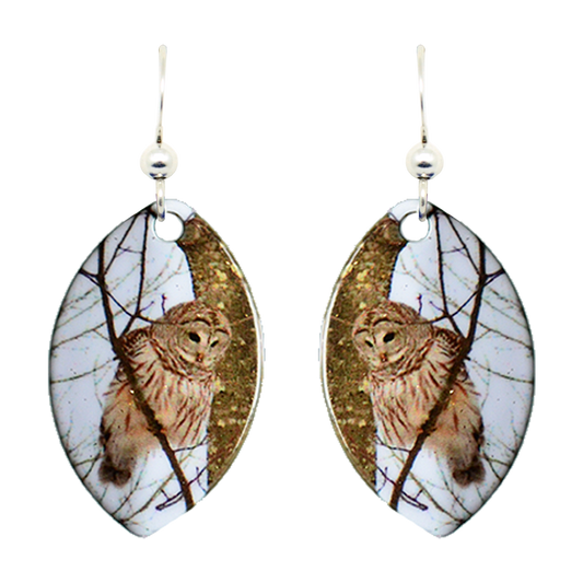 Barred Owl Leaf Earrings, Sterling Silver Earwires, Item# 1634