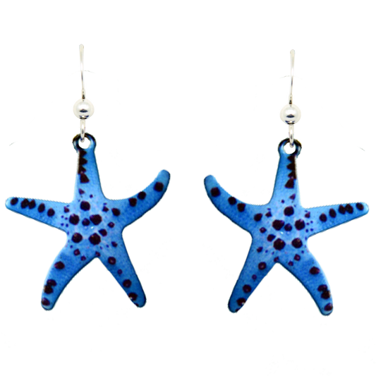 Blue-Knobbed Starfish Earrings, Sterling Silver Earwires, Item# 1660