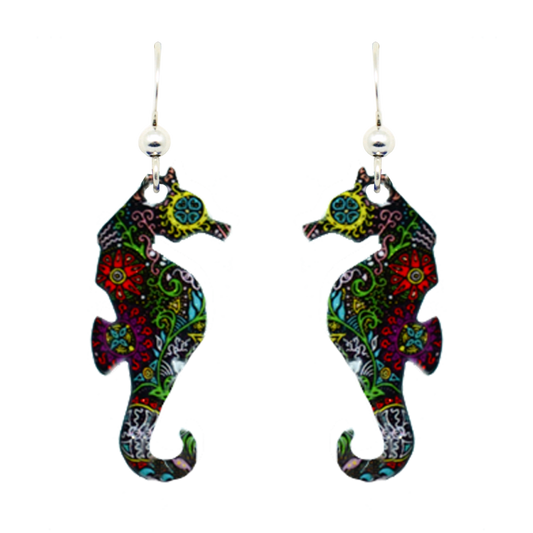 Caribbean Sea Horse Earrings, sterling silver French Hooks, Item# 1685