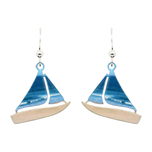 Beach SailBoat Earrings, Sterling Silver Earwires, Item# 1827