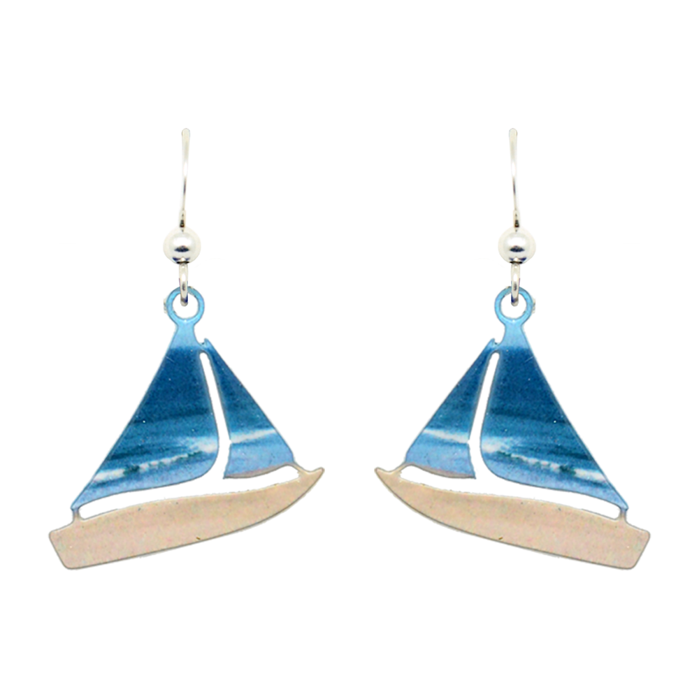 Beach SailBoat Earrings, Sterling Silver Earwires, Item# 1827