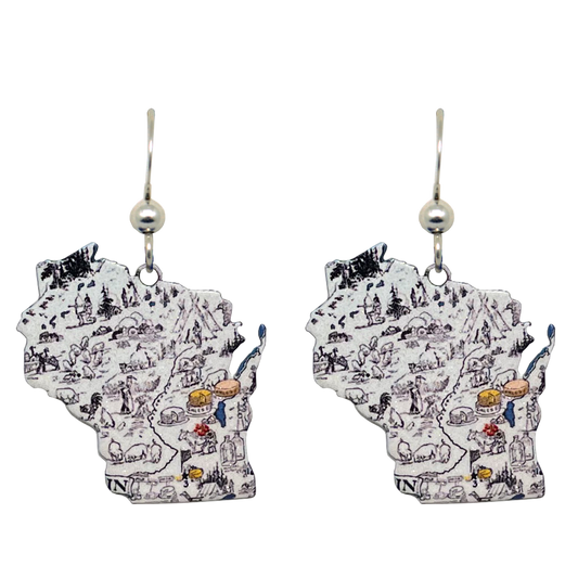 WI, Vintage Map Earrings, #1922
