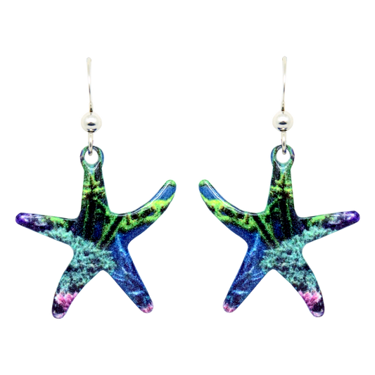 Coral Reef Starfish Earrings, sterling silver French hooks, Item# 2022