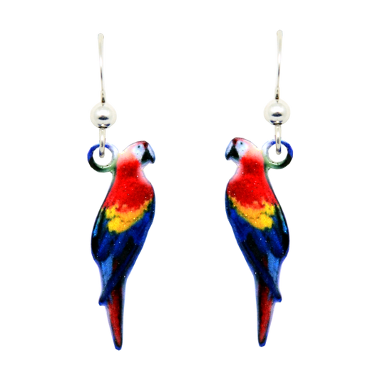 Scarlet Macaw earrings-silver earwires by d'ears made in the USA