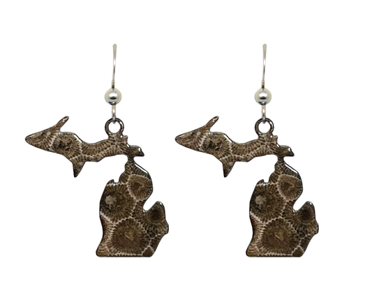 MI State, Petoskey Stone Earrings, #2132