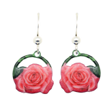 Coral Rose Earrings, sterling silver French hooks, Item# 2145