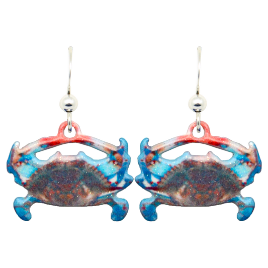 Blue Crab Earrings, Sterling Silver Earwires, Item# 2179