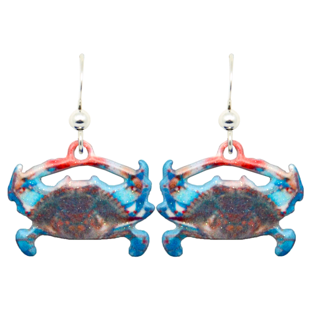 Blue Crab Earrings, Sterling Silver Earwires, Item# 2179