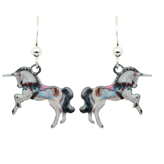 Carousel Unicorn Earrings, sterling silver French Hooks, Item# 2187