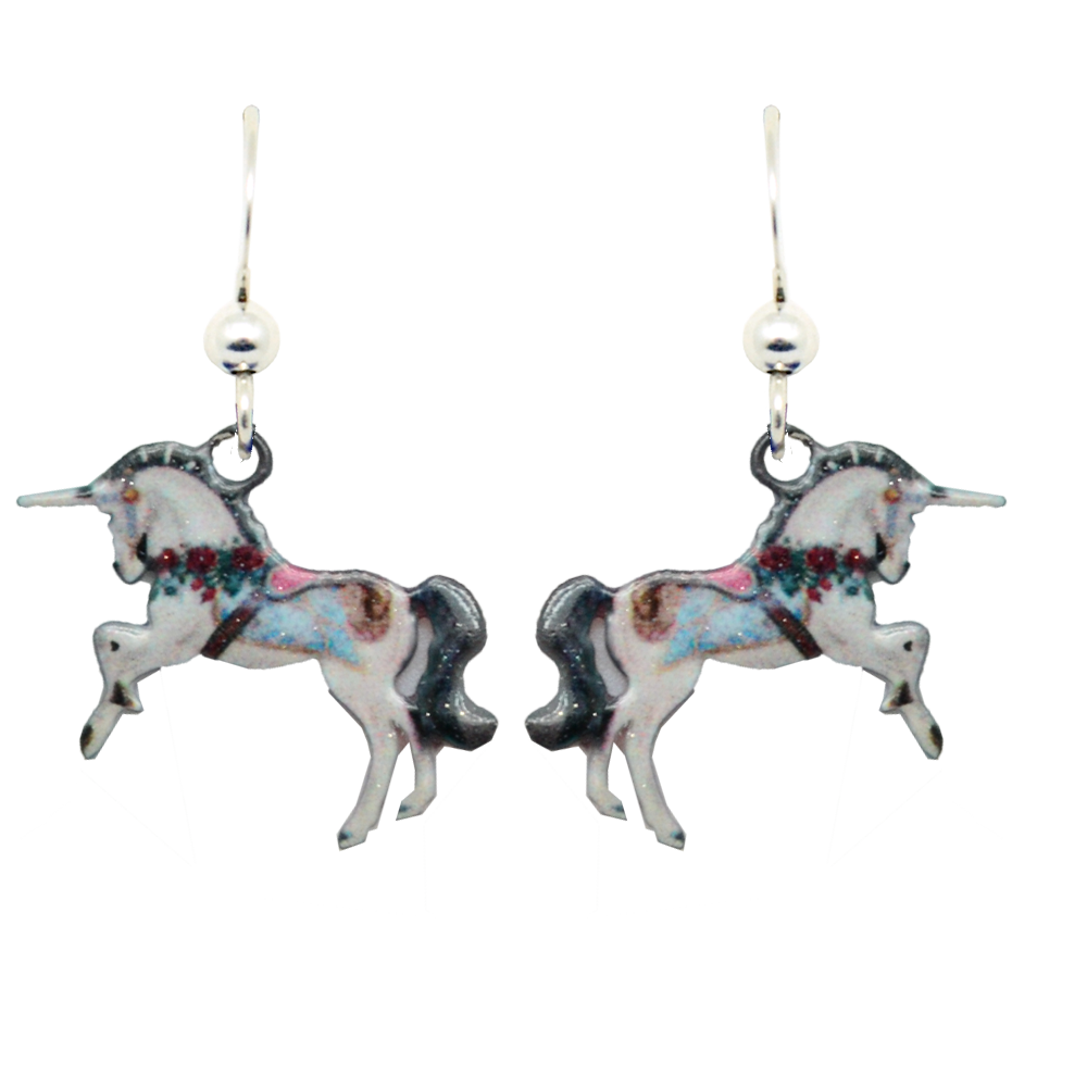 Carousel Unicorn Earrings, sterling silver French Hooks, Item# 2187