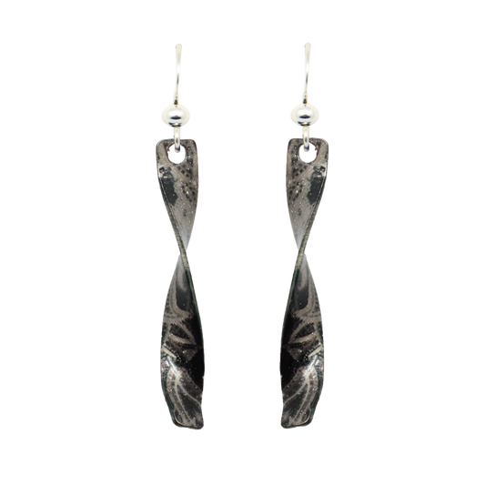 Black & White Paisley Twist Earrings, Sterling Silver Earwires, Item# 2205