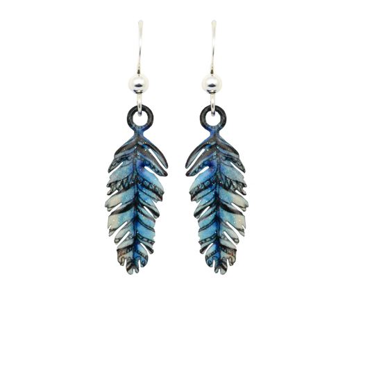 Blue Watercolor Feather Earrings, Sterling Silver Earwires, Item# 2254
