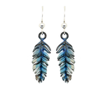 Blue Watercolor Feather Earrings, Sterling Silver Earwires, Item# 2254