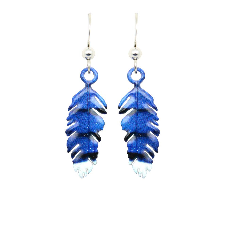Bluejay Feather Earrings, Sterling Silver Earwires, Item# 2255
