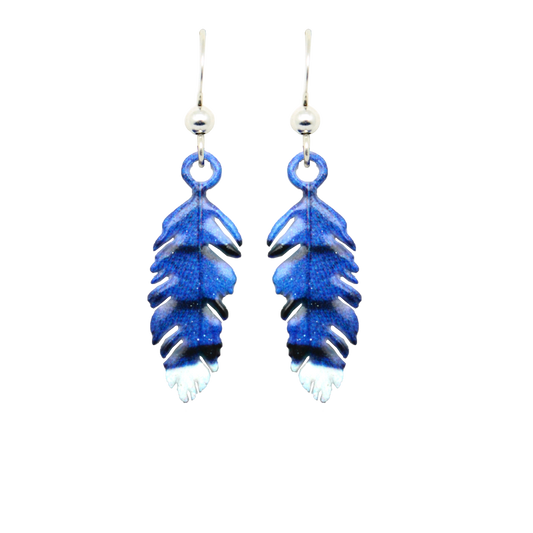 Bluejay Feather Earrings, Sterling Silver Earwires, Item# 2255