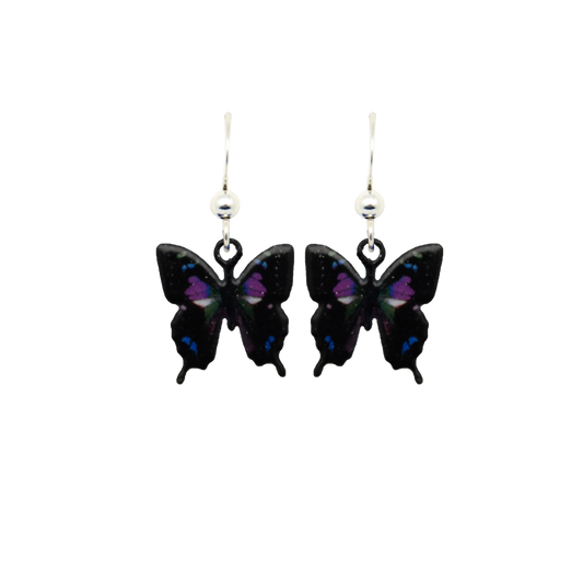 Black & Purple Butterfly Earrings, Sterling Silver Earwires, Item# 2301