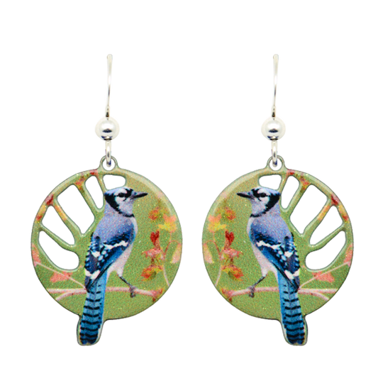 Blue jay Earrings, Sterling Silver Earwires, Item# 2343