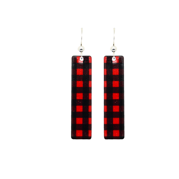 Lumberjack Plaid 2" Slender Rectangle Earrings