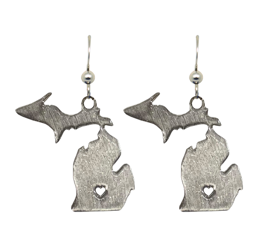 MI State, Stainless, I Heart MI Earrings, #2307