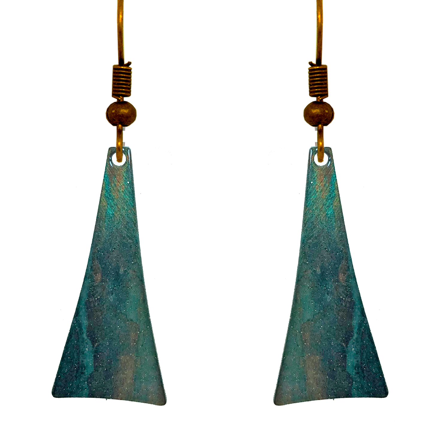 Rusty Turquoise Metallic 2" Triangular Taper Earrings