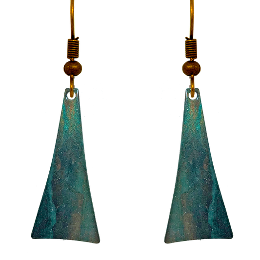 Rusty Turquoise Metallic 2" Triangular Taper Earrings