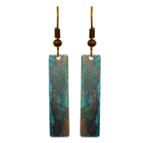 Rusty Turquoise 2" Metallic Slender Rectangle Earrings