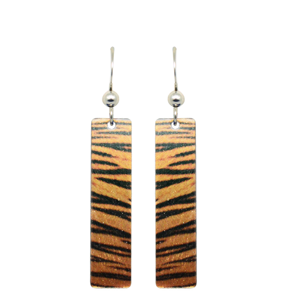 Tiger Stripes 2" Metallic Slender Rectangle Earrings #2414