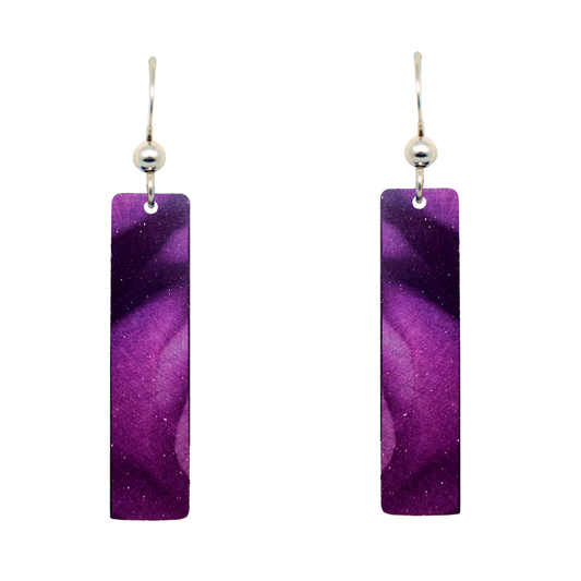 Violet Floral 2" Metallic Slender Rectangle Earrings