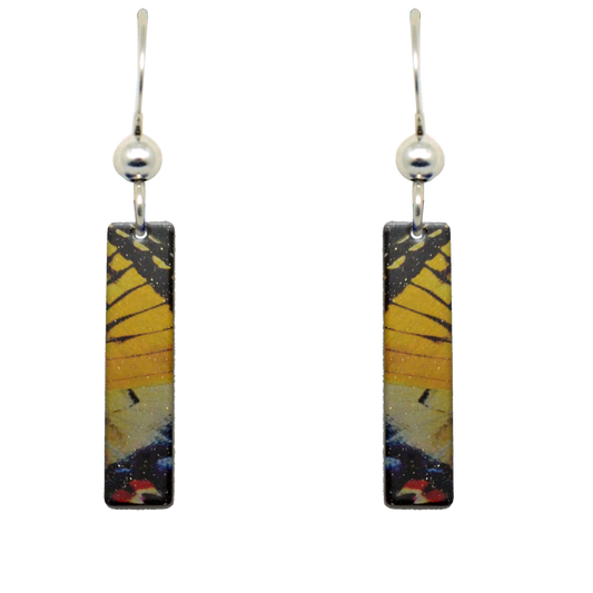 Yellow Swallowtail 2" Metallic Slender Rectangle Earrings