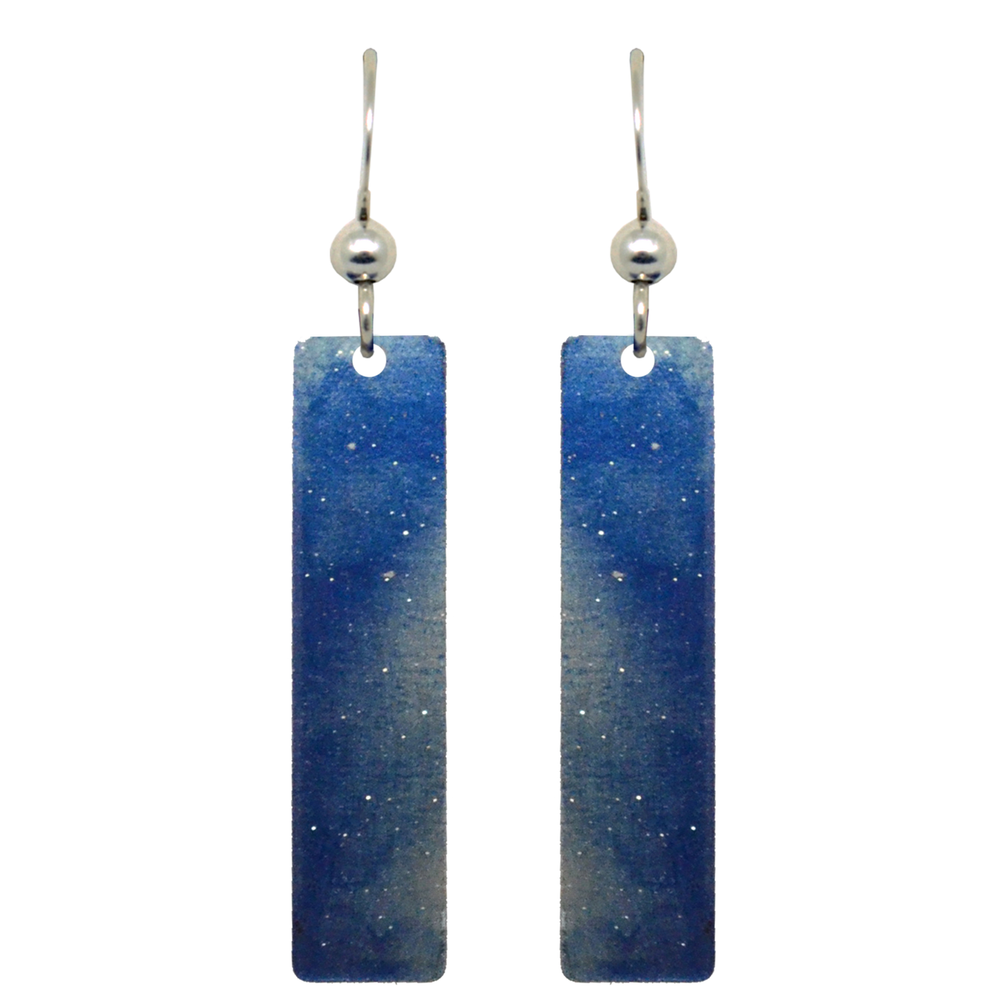 Blue Water Color 2" Metallic Slender Rectangle Earrings, Sterling Silver Earwires, Item# 2422