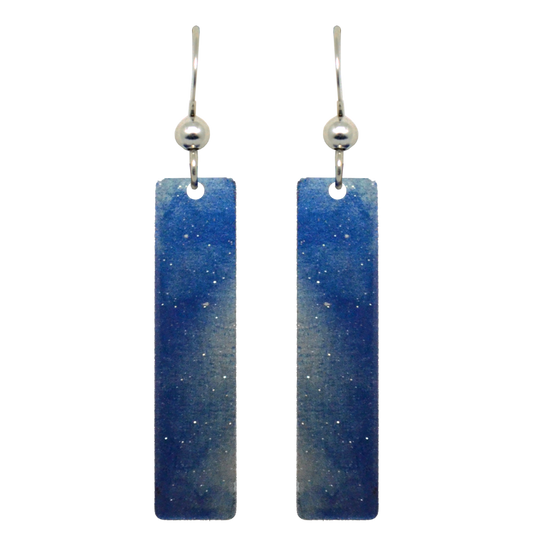 Blue Water Color 2" Metallic Slender Rectangle Earrings, Sterling Silver Earwires, Item# 2422