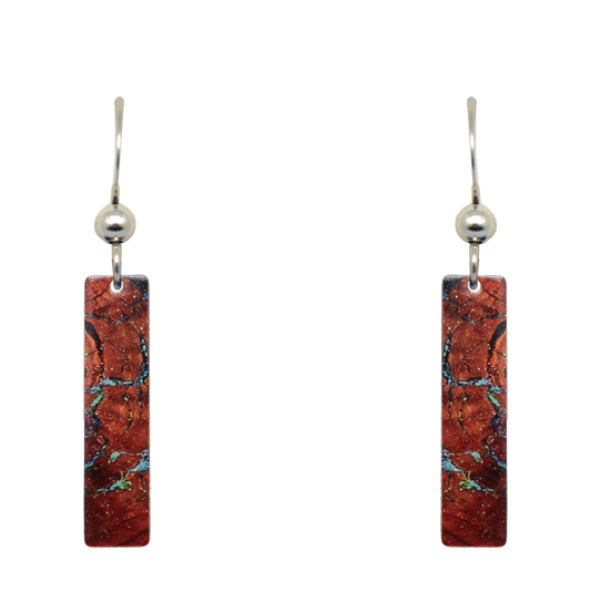 Petrified Wood 2" Metallic Slender Rectangle Earrings